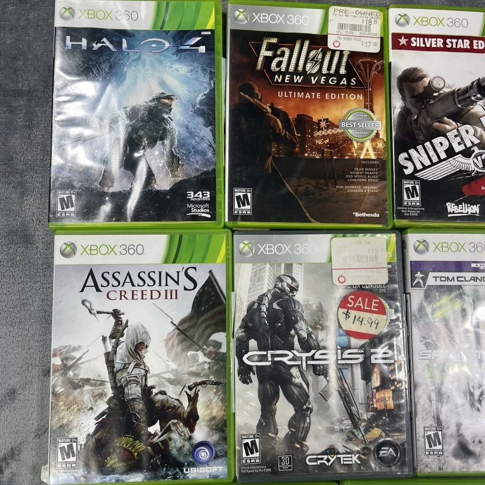 Lot Of 8 Microsoft Xbox 360 Video Games Halo Splinter Cell Fallout Sniper Elite‎